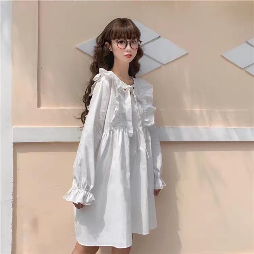 Đầm baydoll nữ babydoll dài tay viền bèo đầm xòe dài tay, đầm tiểu thư, đầm công chúa, đầm dự tiệc, đầm công chúa