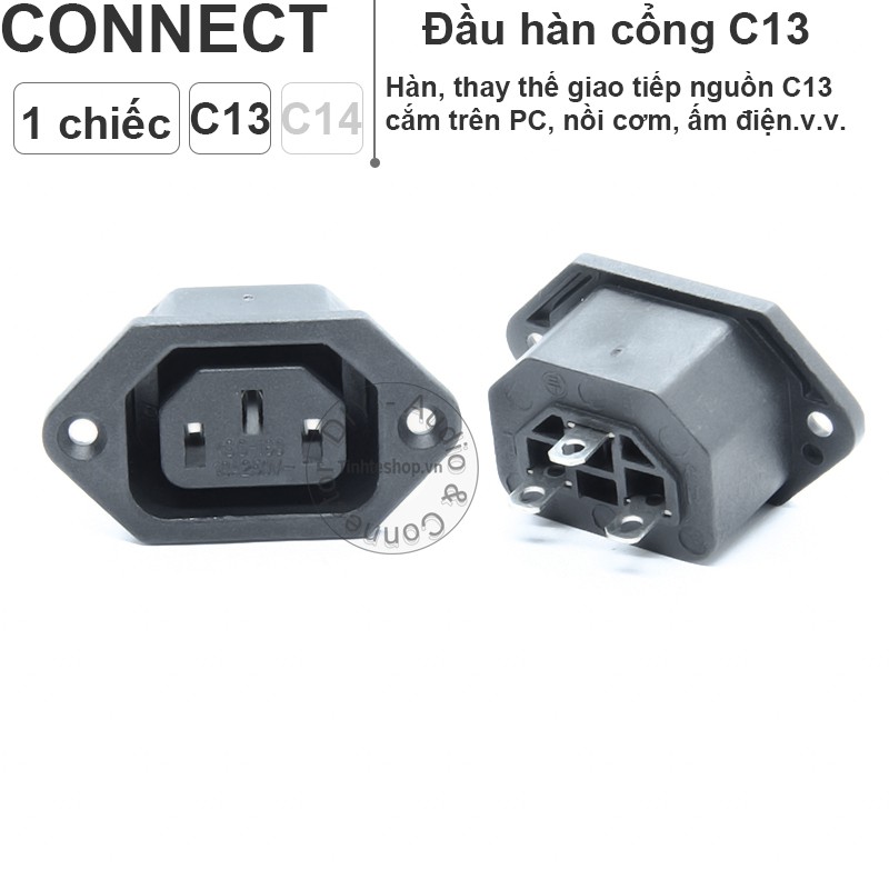 Ổ cắm nguồn C13 lắp bảng điều khiển trên thân vỏ thiết bị - Jack cắm nguồn C13 10A-250V