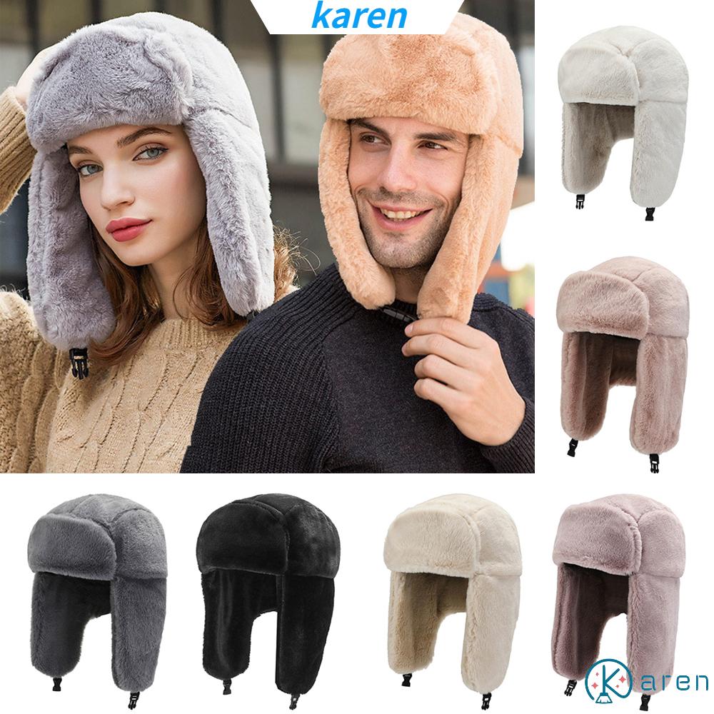 Mũ Bomber Phủ Lông Dày Dặn Giữ Ấm Tai Chống Gió Mùa Đông Phong Cách Nga Ushanka Cho Nam Và Nữ