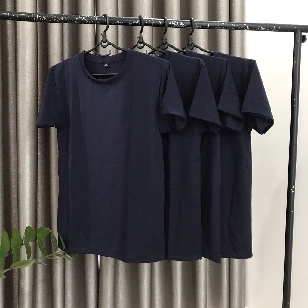 Áo Thun Trơn Màu Xanh Đen Ảnh Chụp Thật Ngắn Tay Cổ Tròn Form Vừa Unisex Dùng Chung Cho Nam Và Nữ