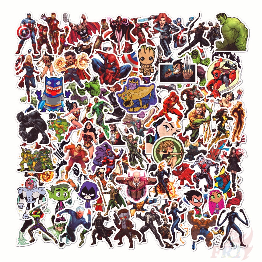 Bộ 100 Cái/Bộ ❉ Miếng Dán Hình Siêu Anh Hùng Marvel Và DC ❉ Miếng Dán Trang Trí Thời Trang Chống Thấm Nước