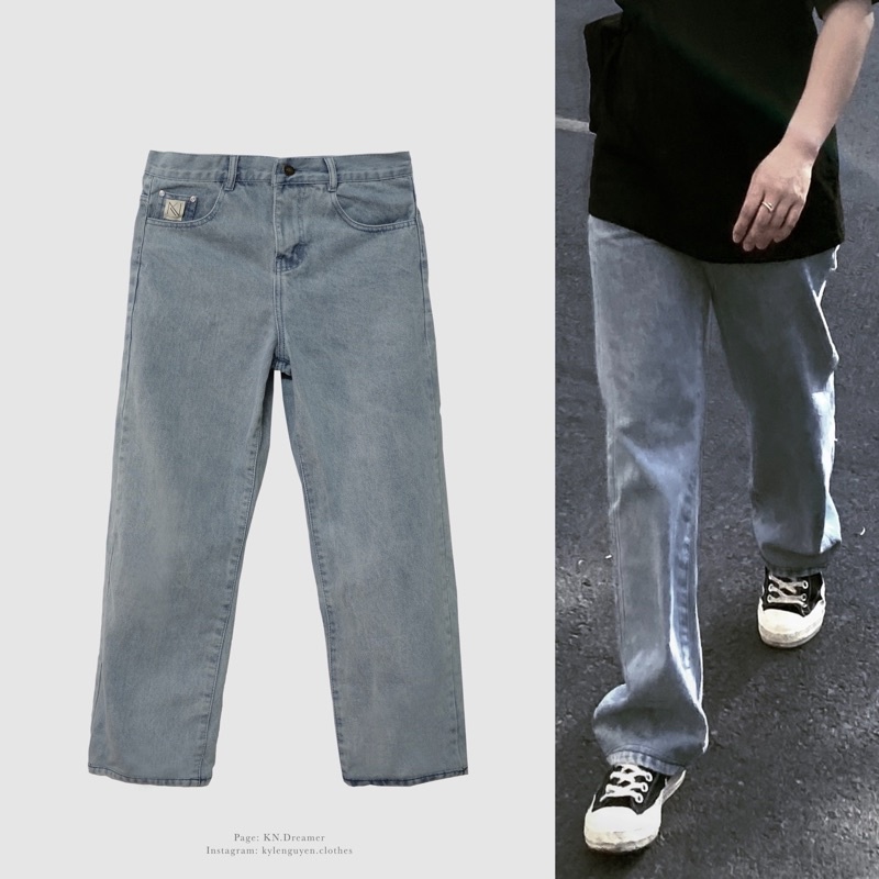 QUẦN JEANS SUÔNG ỐNG RỘNG_XANH NHẠT - COMFORT JEANS'S KN