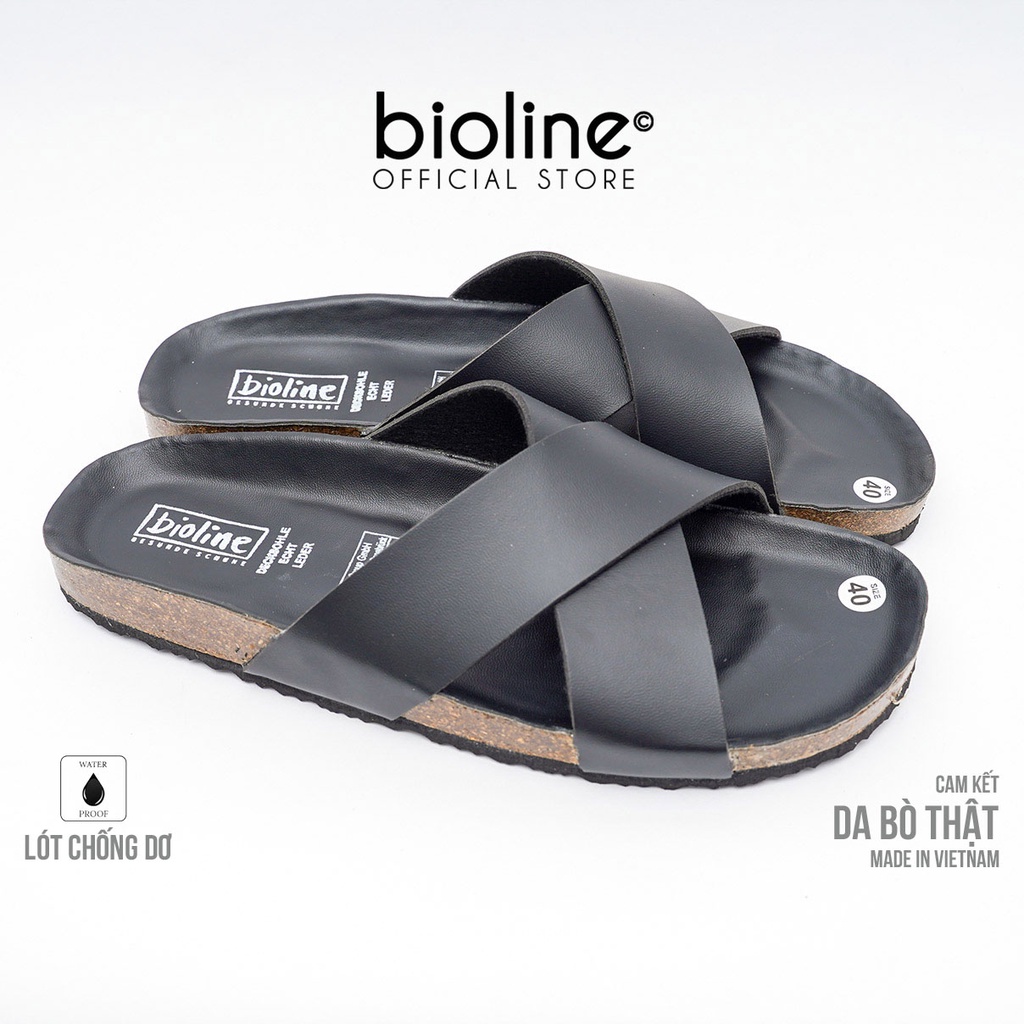 DK03-LÓT CHỐNG NƯỚC - Dép đế trấu BIRKEN da bò thật nam nữ unisex, dép da bò quai chéo vintage chính hãng BIOLINE - D03