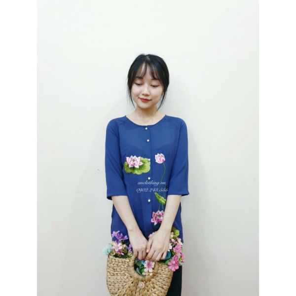 XẢ LỖ Đồ Áo bà ba đi lễ chùa - Mẫu quần áo bà ba lụa đũi, BÀ BA Phật tử thêu sen thủ công QUẦN ĐŨI