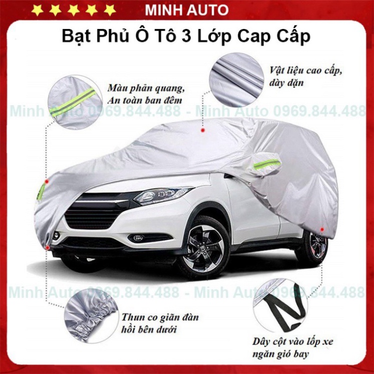 Bạt Phủ Ô Tô 🚗FREESHIP🚗 Bạt Phủ Xe Ô Tô - Bạt Phủ Xe 3 Lớp Cao Cấp, Chống Nắng, Chống Mưa, Chống Cháy
