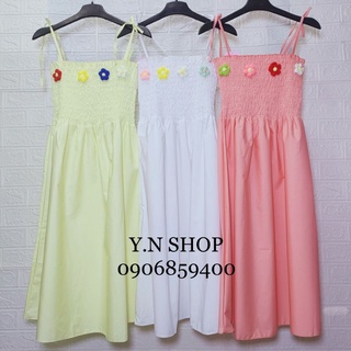 K08 Đầm Hoa 2s Cột Nơ Nhúng Thun Ngực Chất Thô Trẻ Trung