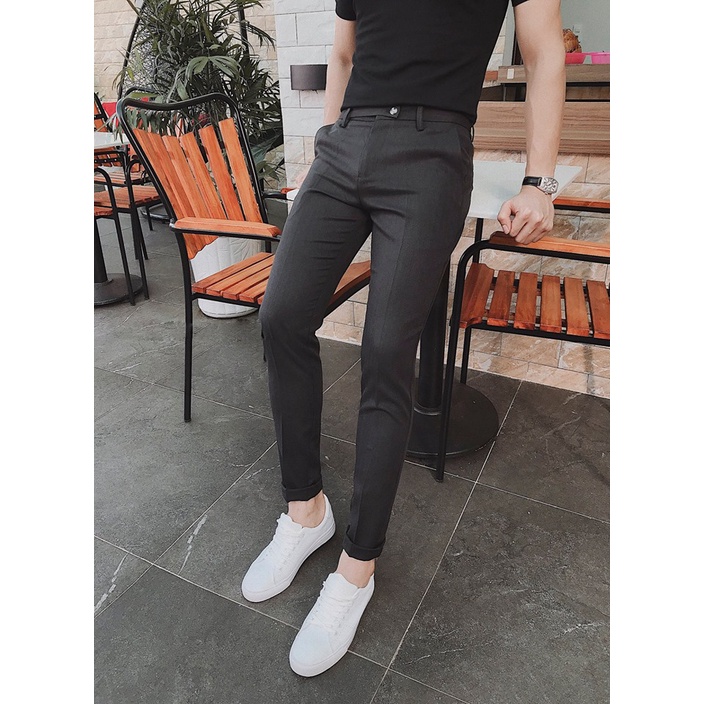 Quần Tây Nam Đen Trơn Chất Mịn Dáng Ôm Vải Co Giãn Nhẹ