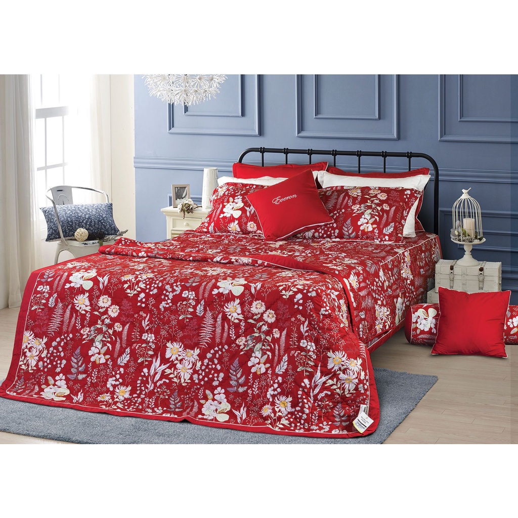 Bộ drap Everon chính hãng Ga phủ ga chun chần chăn hè chăn bốn mùa màu đỏ EPM 19064 Chất liệu Modal 1m6 1m8 2m 2m2
