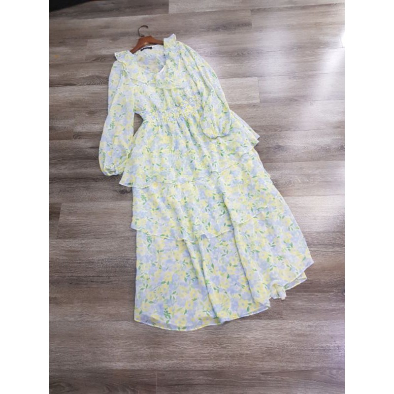 Đầm maxi hoa voan tay dài T0MMY HlLFIGER Floral Chiffon Maxi Dress