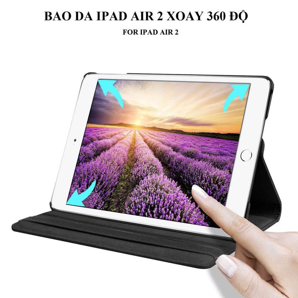 Bao da IPad Air 2 iPad 6 xoay 360 độ (ĐEN) - Hàng nhập khẩu - TẶNG KÈM BÚT CẢM ỨNG