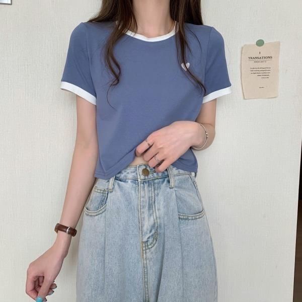 Áo Thun Ngắn Tay Thêu Họa Tiết Trái Tim Thời Trang Mùa Hè Phong Cách Hàn Quốc 2022 Cho Nữ