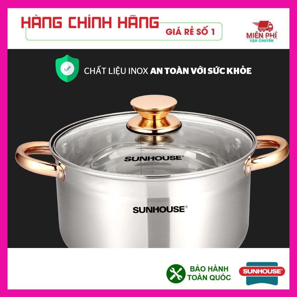 Bộ nồi inox Sunhouse SH781, Bộ nồi Sunhouse SH781,, 5 đáy dùng cho bếp từ, 3 nồi kích thước: 16cm, 20cm, 24cm.