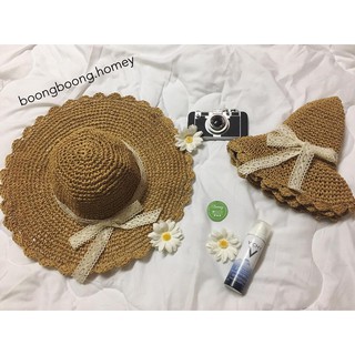 Mũ cói mềm nơ vải