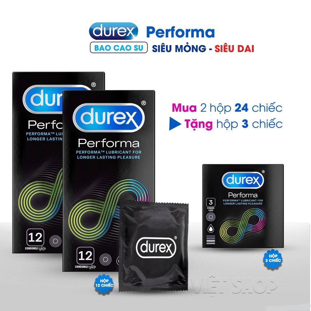 [Chính Hãng] Bao Cao Su DUREX PERFORMA - Kéo Dài Thời Gian Quan Hệ - Combo 2 Hộp Bcs 24c + Tặng Hộp 3c Cùng Loại.