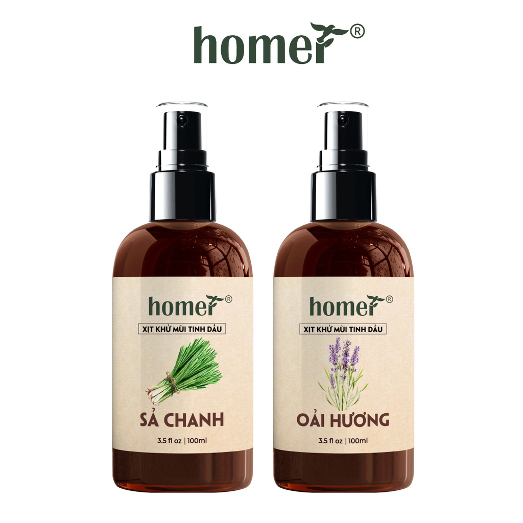 Combo 2 xịt khử mùi thơm phòng Sả Chanh + Oải Hương Homer 100ml/ chai