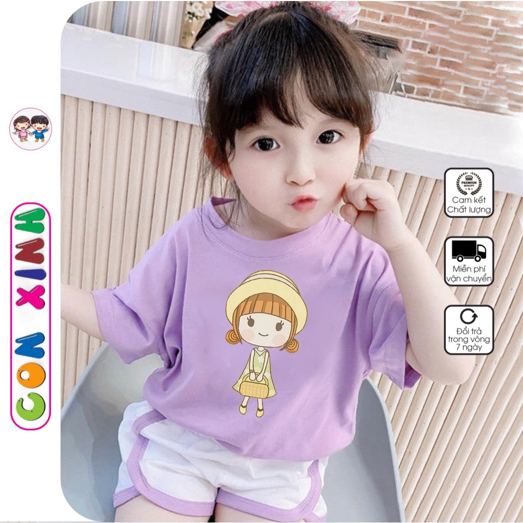 Đồ bộ bé gái Con Xinh cotton hình in dễ thương,thời trang dành cho bé gái từ 4 đên 10 tuổi