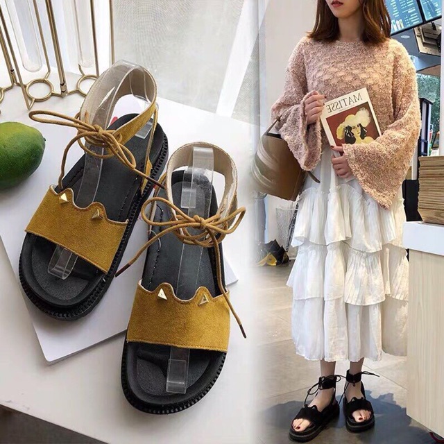 Giày sandal nữ tai mèo cột dây cổ chân