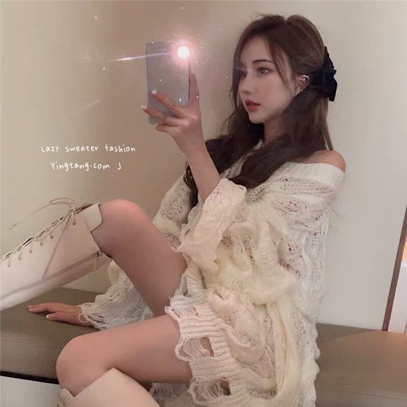 ÁO LEN RÁCH TRÙM MÔNG FOM RỘNG ULZZANG