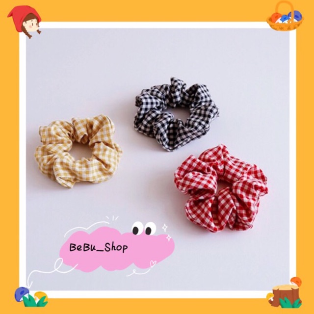 Chun cột tóc Scrunchies hoạ tiết kẻ caro