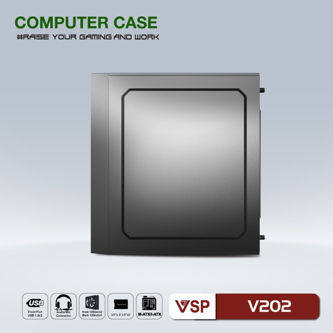 Case VSP V202 (Chuẩn mATX) - Nắp Hông Trong Suốt