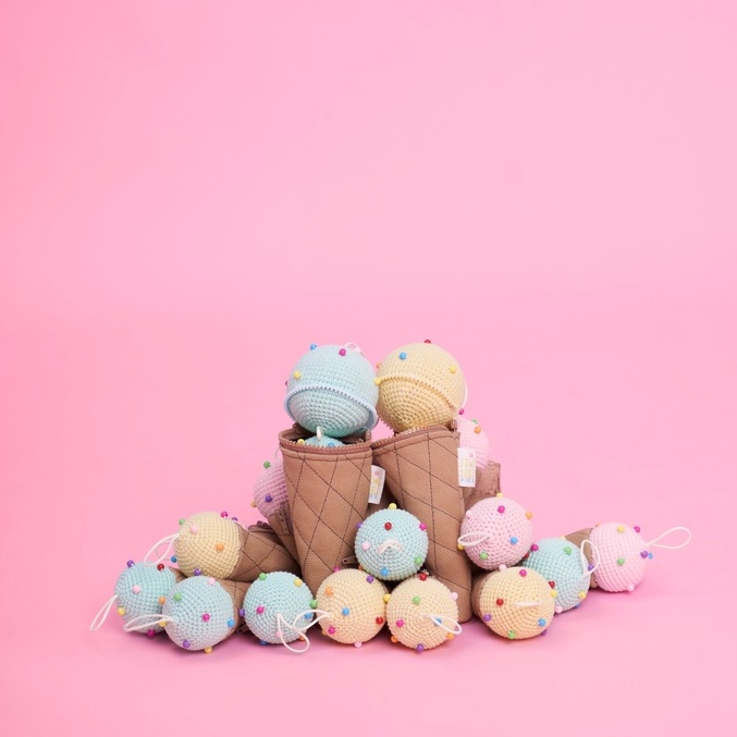 [Jamlos Kids] Ice Cream Cone Pouch - Ví/bóp phụ kiện vải canvas chần phối len hình dáng kem ốc quế