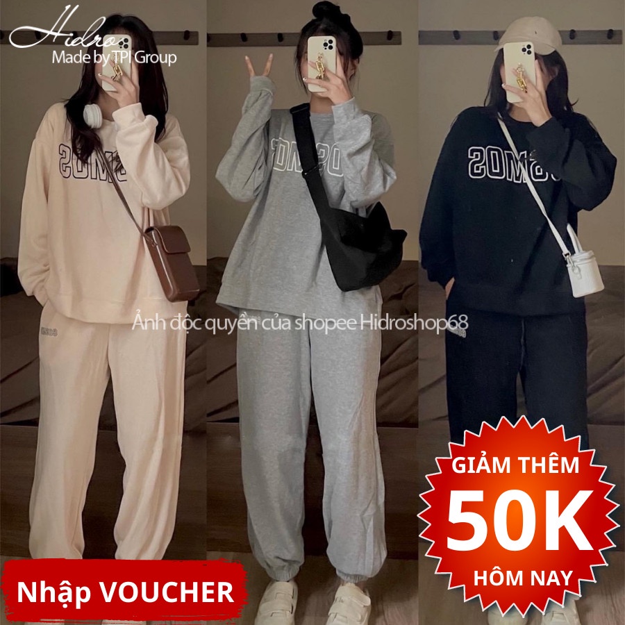 Set Bộ Nỉ Bông Cosmos Áo Hoodie Dài Tay Quần Bom Bo Gấu Chất Siêu Dày Dặn Phong Cách Thể Thao