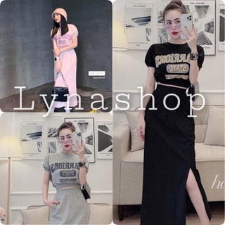 Set đồ nữ🍉set đồ gồm chân váy dài nữ xẻ tà và áo croptop, Set Áo Váy Nữ Xẻ Vạt Chất Cotton mềm mịn thoáng mát 3 màu xinh