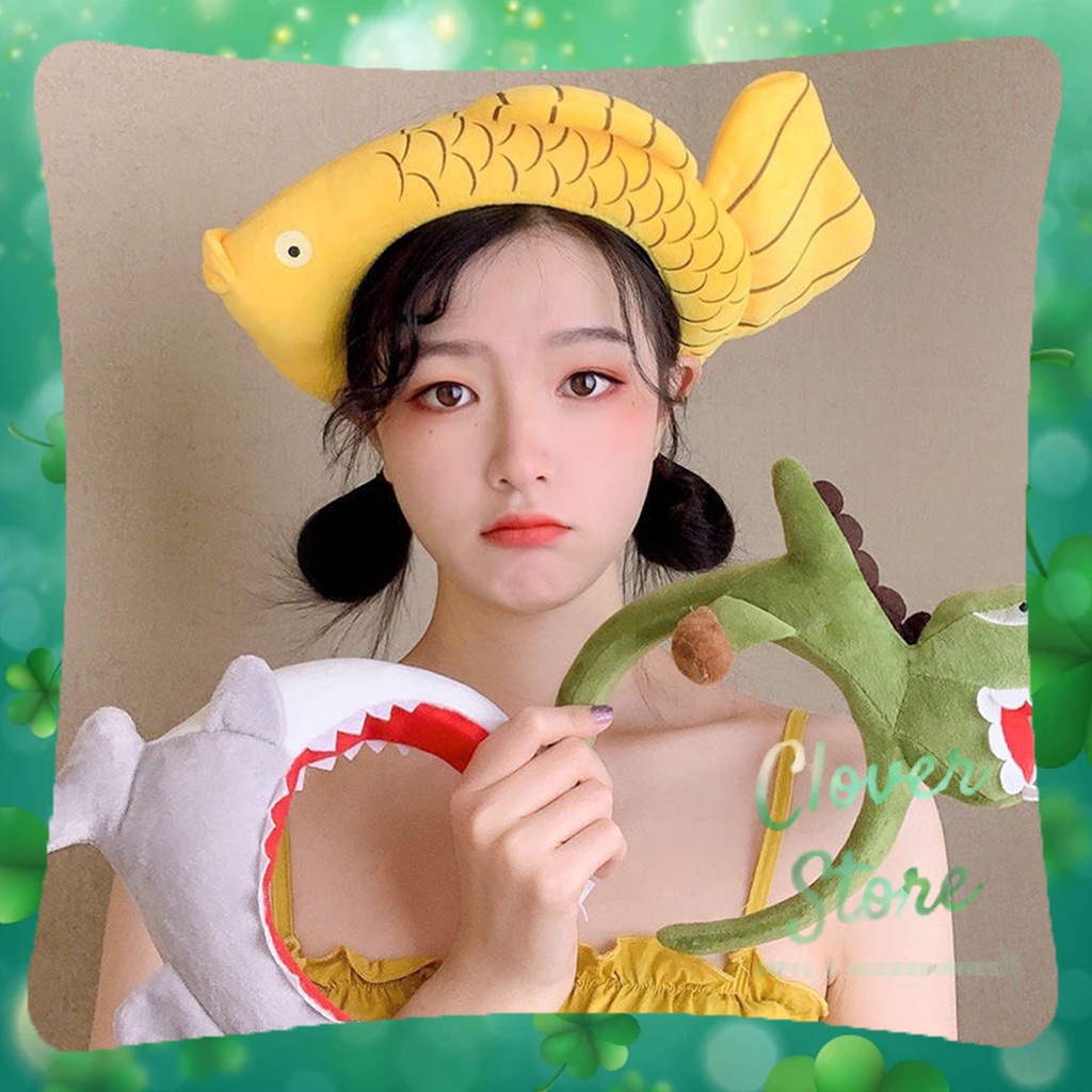 Bờm cá mập ngoạm đầu dễ thương - Băng Đô Cài Tóc Hình Cá Vàng &amp; Khủng Long