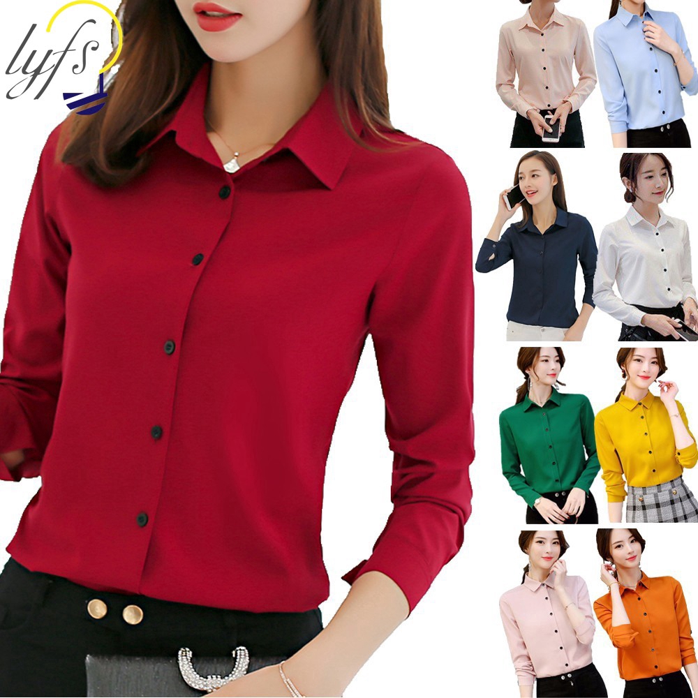 Áo sơ mi dài tay phong cách Hàn Quốc đơn giản thanh lịch dành cho nữ size S-2XL