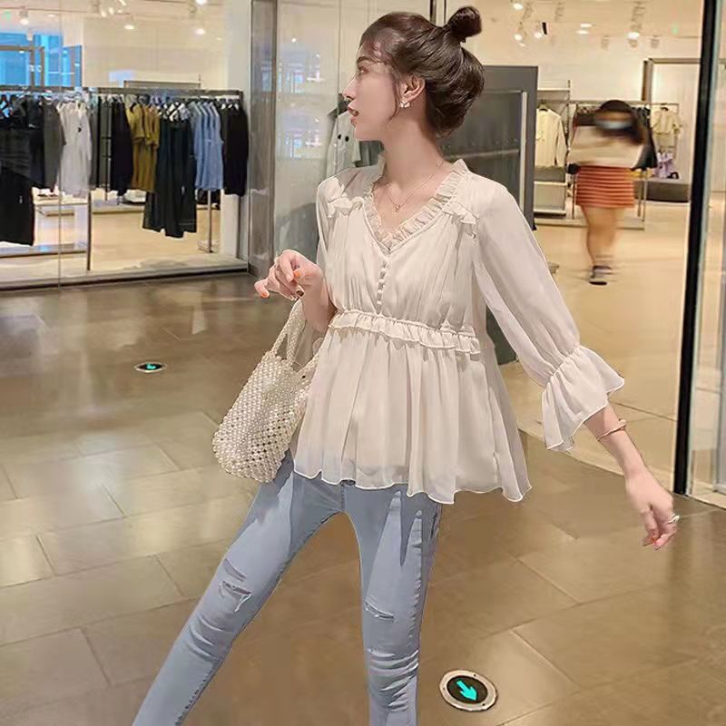 Áo Sơ Mi Chiffon Cổ Chữ V Phong Cách Hàn Quốc Ngọt Ngào Thời Trang Mùa Hè Hàng Mới Dành Cho Nữ | BigBuy360 - bigbuy360.vn