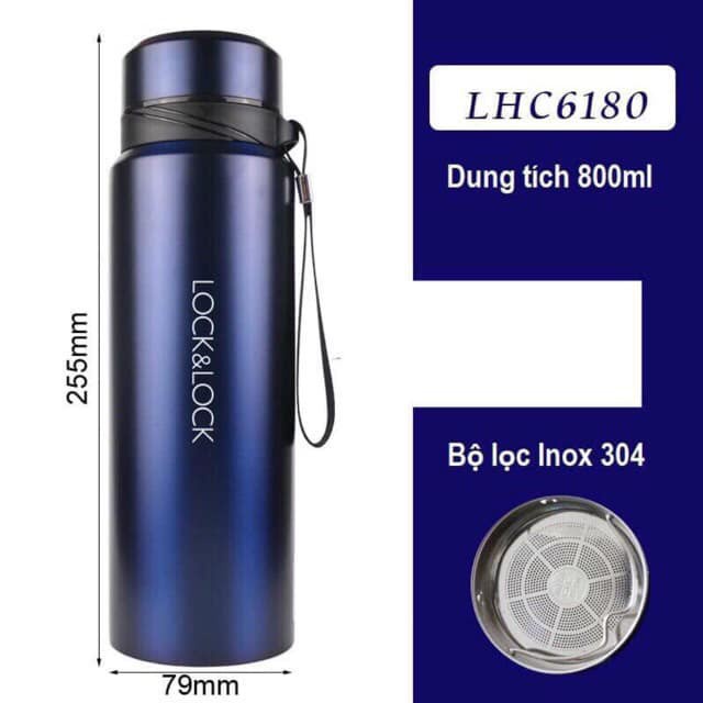 [LHC6180FU-Xanh Đen] Bình Giữ Nhiệt Thép Không Gỉ Vacuum Bottle Lock&Lock (800ml)