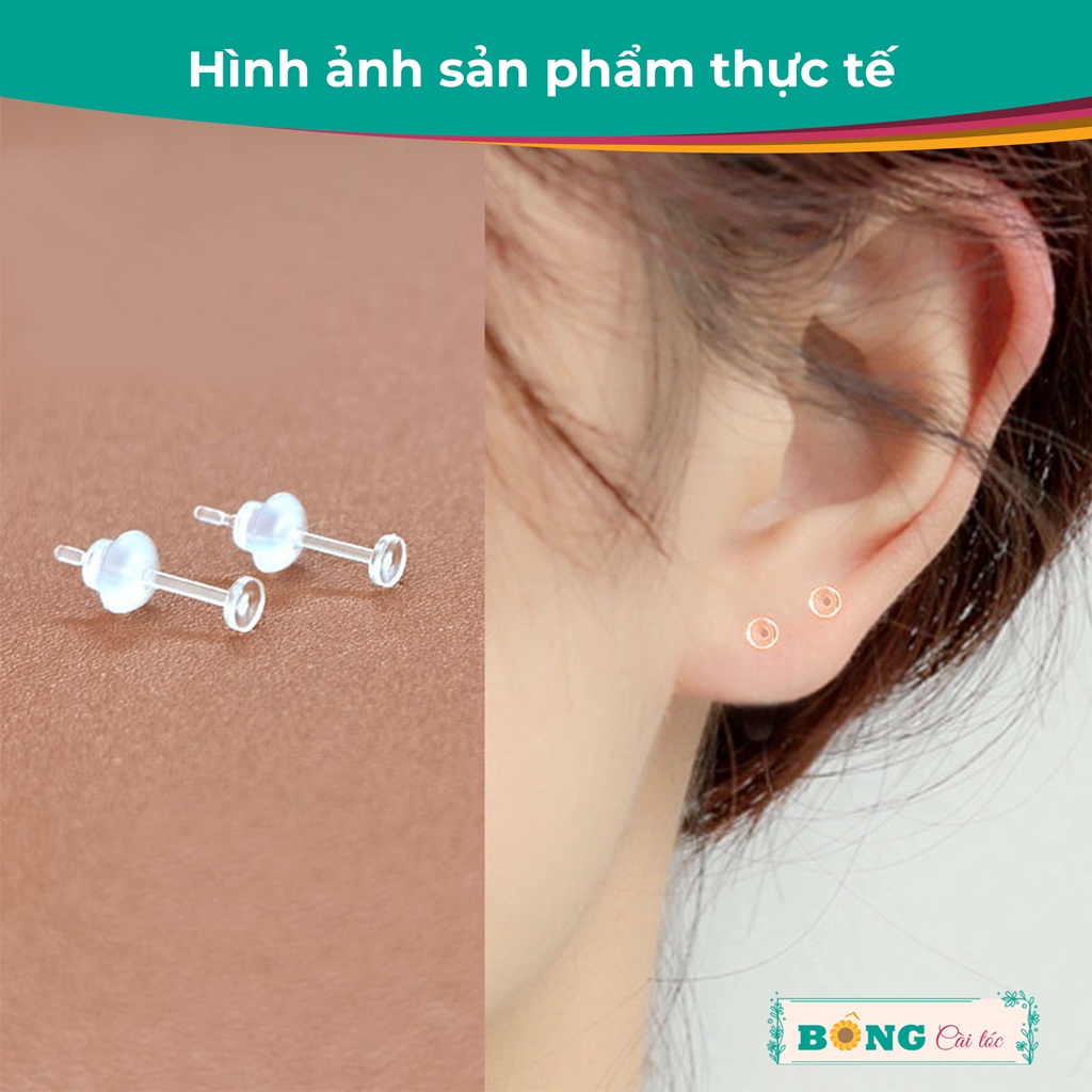 Bông tai cao su y tế trong suốt hình tròn giữ lỗ, không gây kích ứng BT100 - khuyên tai BÔNG Cài Tóc