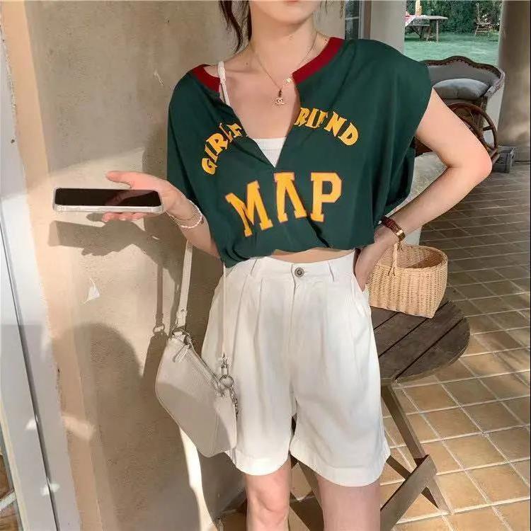 Áo Thun Tay Ngắn Cổ Chữ V Dáng Rộng Phong Cách Hàn Quốc Dễ Phối Đồ Thời Trang Cho Nữ áo phông nữ JL-TX-57