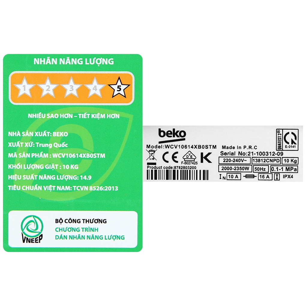 WCV10614XB0STM - Máy giặt Beko Inverter 10 kg WCV10614XB0STM