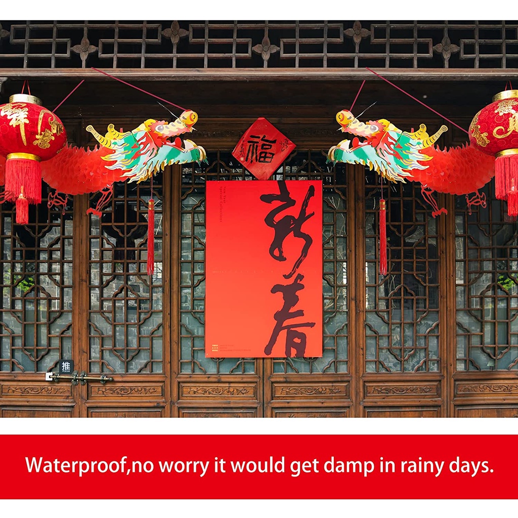 2 cái Tết Nguyên Đán Rồng Đỏ Vòng Hoa Treo Trang Trí Bằng Nhựa 3D Không Thấm Nước Đồ Trang Trí Bên Đèn Lồng, 0.5M