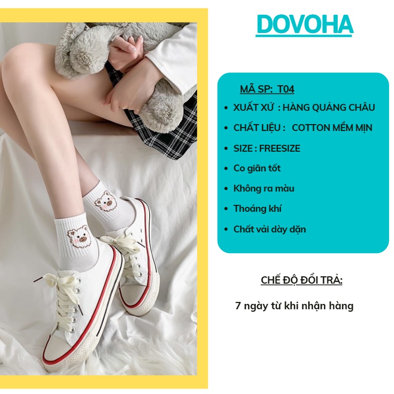 Tất vớ cổ cao nữ trắng hình thú cute Hàn Quốc cotton dày đẹp dễ thương DOVOHA T04