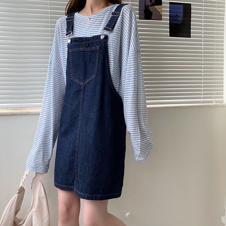 Váy yếm denim dáng rộng kiểu mới dễ phối đồ 36926