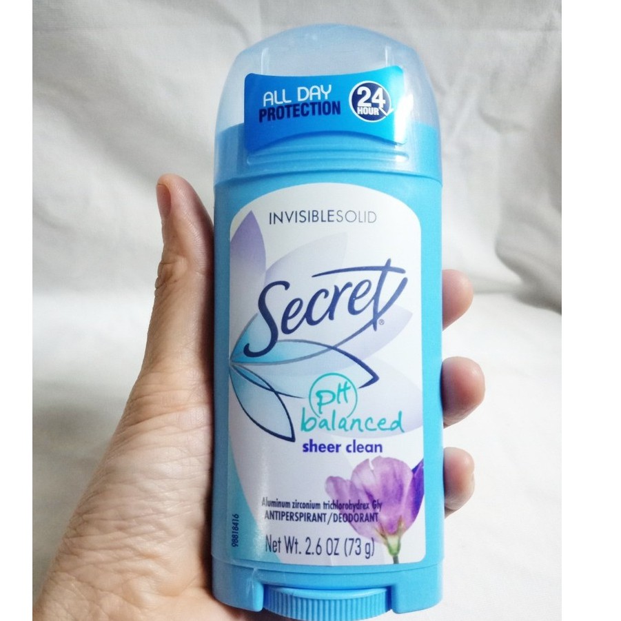 Lăn Khử Mùi Secret PH Balanced Sheer Clean Invisible Solid 73g chính hãng Mỹ, lăn dạng sáp dành cho nữ