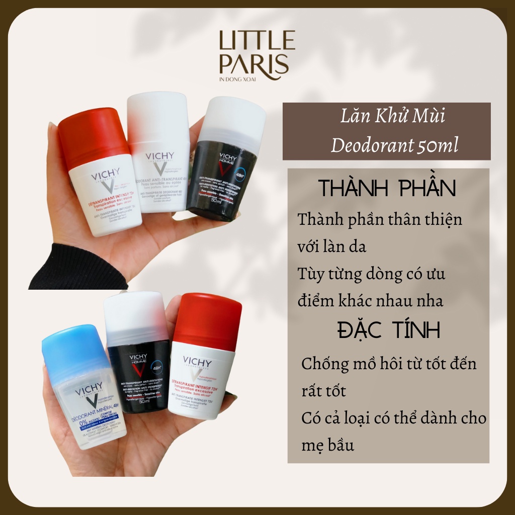 Lăn khử mùi Vichy Deodorant Kiểm Soát Mồ Hôi 50ml | Hàng nội địa Pháp