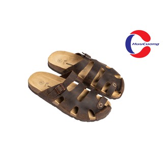Dép sandal bít mũi da bò đế trấu