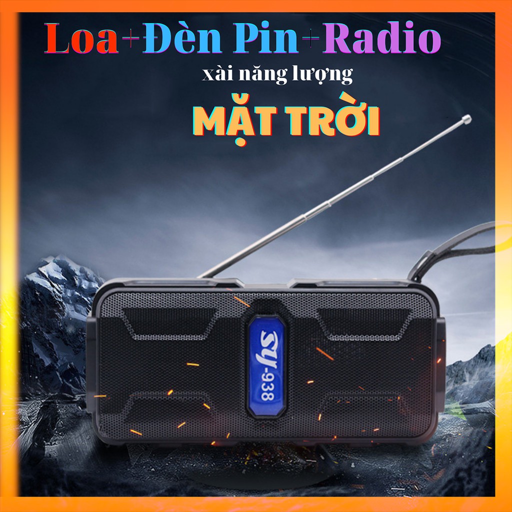 Loa Bluetooth mini SY 938 có ĐÈN dự phòng, RADIO, Trả lời CUỘC GỌI, Sạc bằng năng lượng MẶT TRỜI, SiêuSáng