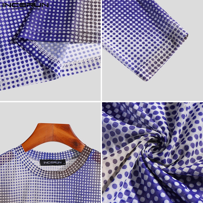INCERUN Áo Thun Lưới Tay Dài Trong Suốt In Họa Tiết Hoa Thời Trang Dự Tiệc Cho Nam