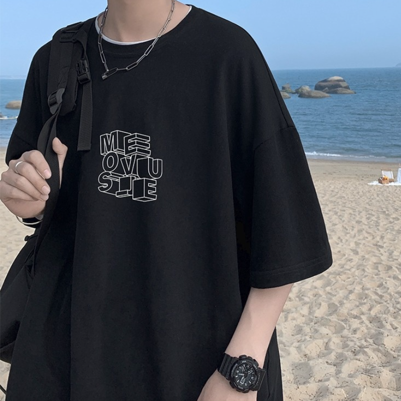 Simple Three-dimensional Letter Print Mens Short-sleeved Shirt Men's Casual Loose T-shirt Unisex Fashion Oversize Tee