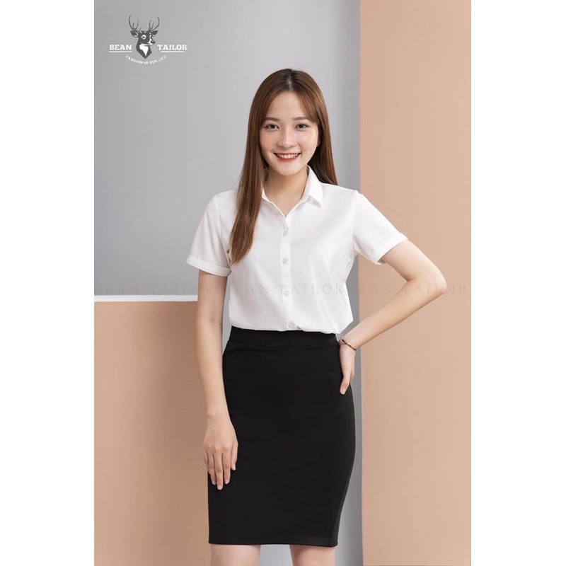 Sơmi cộc tay công sở áo nữ đẹp màu trắng tay ngắn mặc đi làm đi học đồng phục công sở