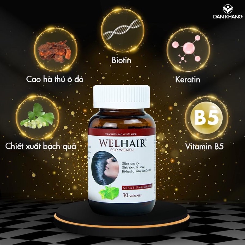 Viên uống Ngăn Rụng Tóc, Bổ Sung Dưỡng Chất Cho Tóc Dày, Mượt, Chắc Khỏe Welhair for Women