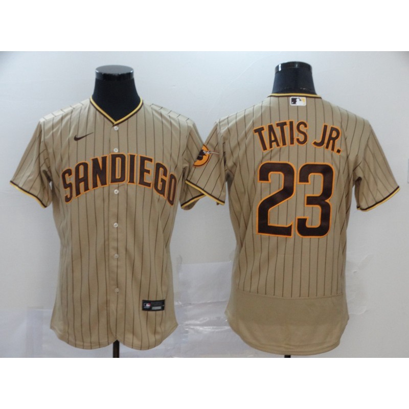Mlb San Diego Padres 23 Tatis Jr. Áo bóng chày màu xanh hải quân sọc nâu trắng
