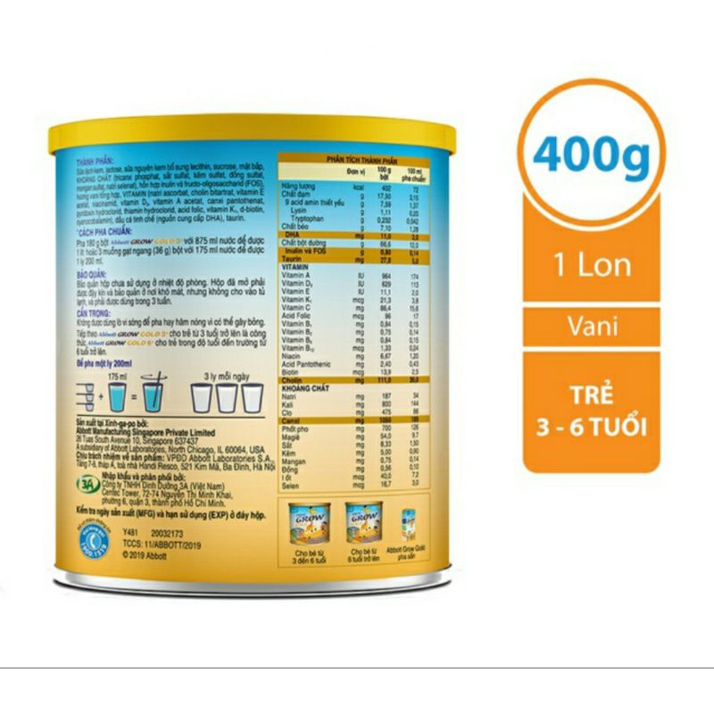 Sữa bột Abbott Grow Gold 3+ 400g