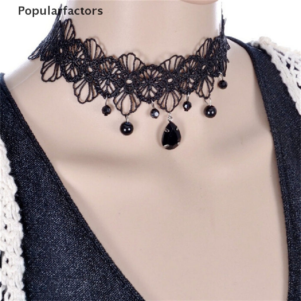 Vòng Cổ choker Ren Hoa Màu Đen Phong Cách Gothic Cổ Điển