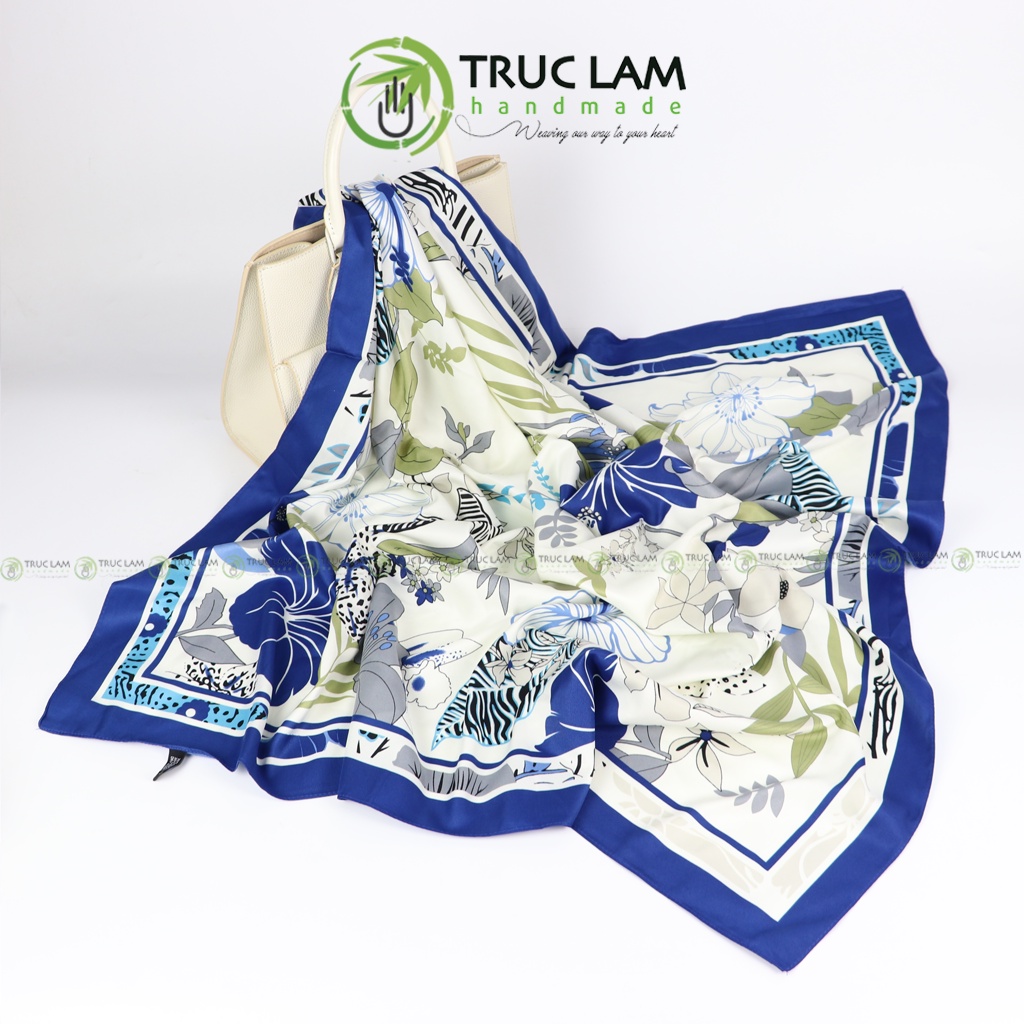 Khăn Lụa Vuông Choàng Cổ Thời Trang Nữ Cao Cấp Họa Tiết Hoa Nổi 90x90cm - Trúc Lâm Handmade