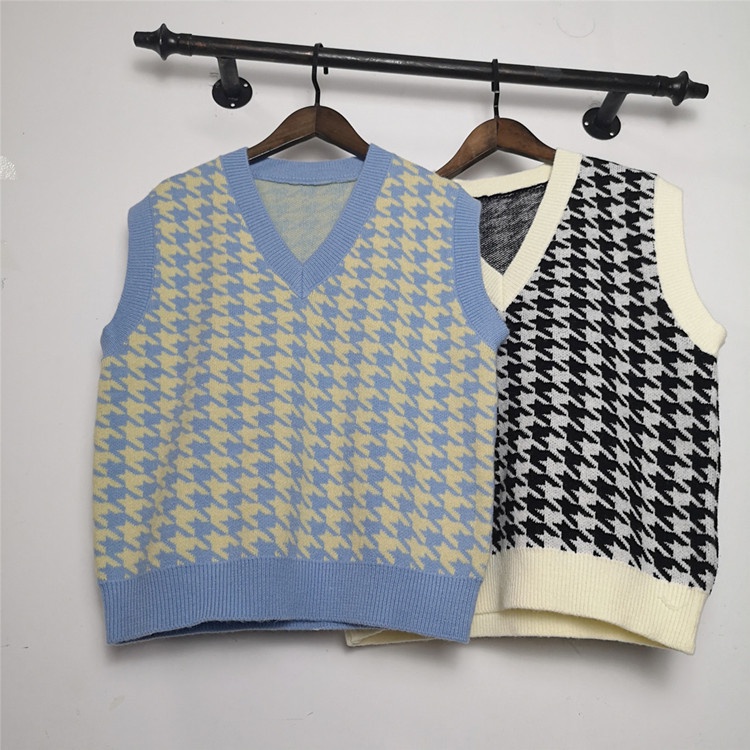Áo gile Houndstooth cổ V Shop Haul - AG-G04
